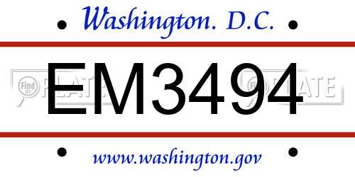 EM3494 District Of Columbia License Plate