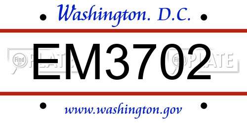 EM3702 District Of Columbia License Plate