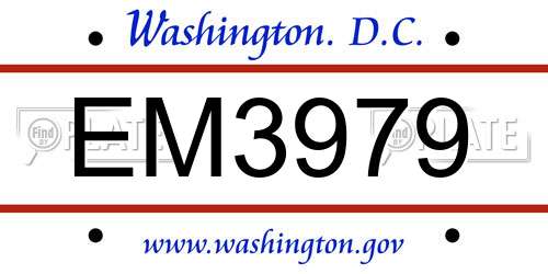 EM3979 District Of Columbia License Plate