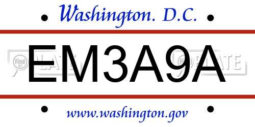 EM3A9A District Of Columbia License Plate