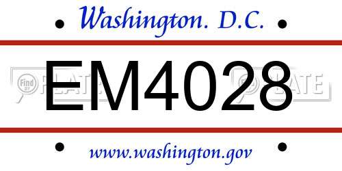 EM4028 District Of Columbia License Plate