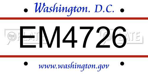 EM4726 District Of Columbia License Plate