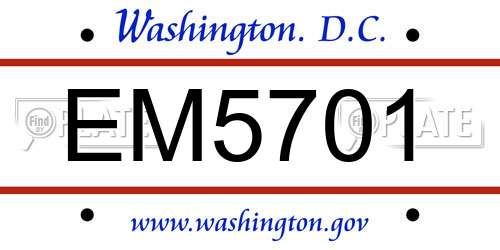 EM5701 District Of Columbia License Plate