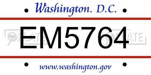 EM5764 District Of Columbia License Plate