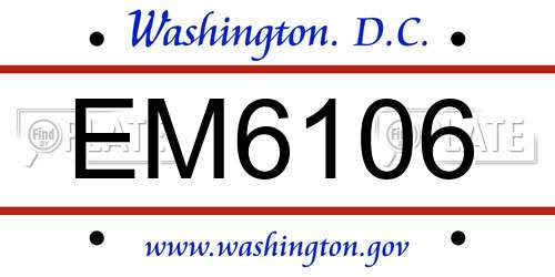 EM6106 District Of Columbia License Plate