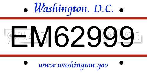 EM62999 District Of Columbia License Plate
