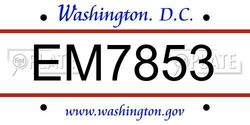 EM7853 District Of Columbia License Plate