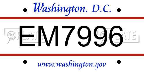 EM7996 District Of Columbia License Plate