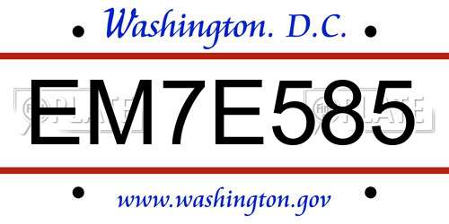 EM7E585 District Of Columbia License Plate