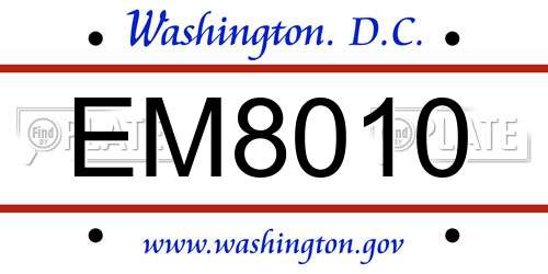 EM8010 District Of Columbia License Plate