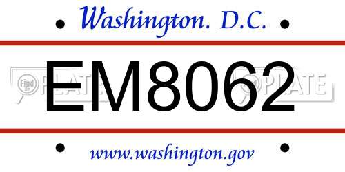 EM8062 District Of Columbia License Plate