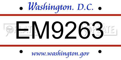 EM9263 District Of Columbia License Plate