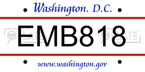 EMB818 District Of Columbia License Plate
