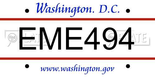 EME494 District Of Columbia License Plate
