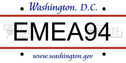 EMEA94 District Of Columbia License Plate
