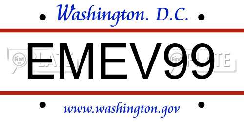 EMEV99 District Of Columbia License Plate
