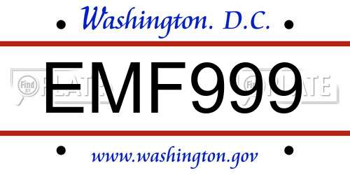 EMF999 District Of Columbia License Plate