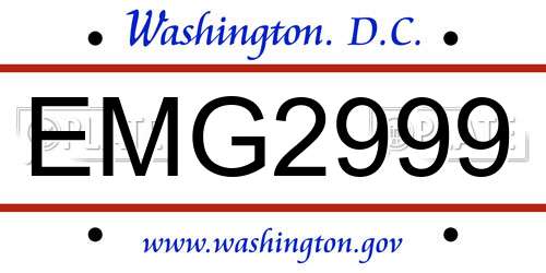 EMG2999 District Of Columbia License Plate