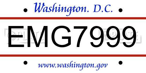 EMG7999 District Of Columbia License Plate
