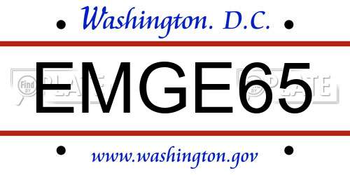 EMGE65 District Of Columbia License Plate