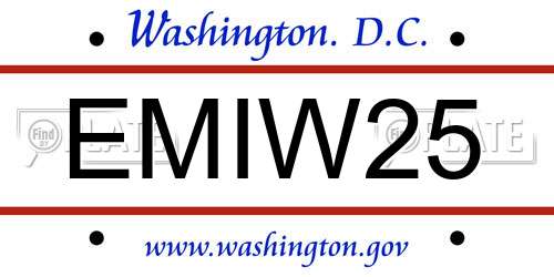 EMIW25 District Of Columbia License Plate