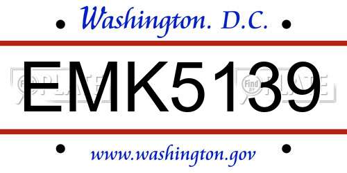 EMK5139 District Of Columbia License Plate