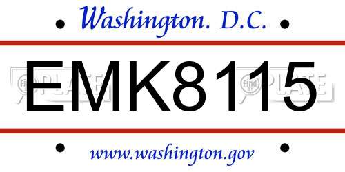 EMK8115 District Of Columbia License Plate
