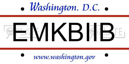 EMKBIIB District Of Columbia License Plate