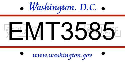 EMT3585 District Of Columbia License Plate