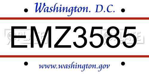 EMZ3585 District Of Columbia License Plate