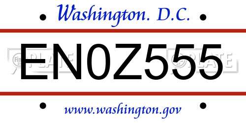 EN0Z555 District Of Columbia License Plate