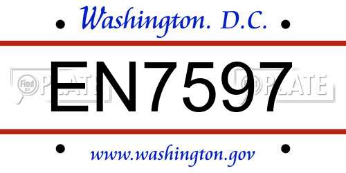EN7597 District Of Columbia License Plate