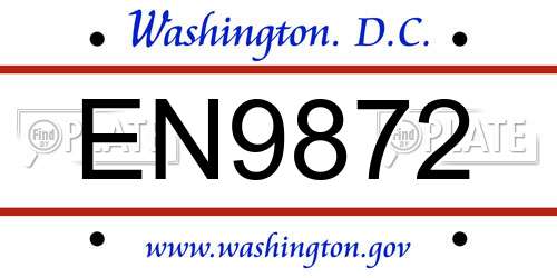 EN9872 District Of Columbia License Plate