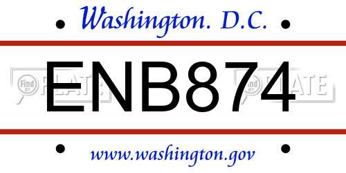 ENB874 District Of Columbia License Plate