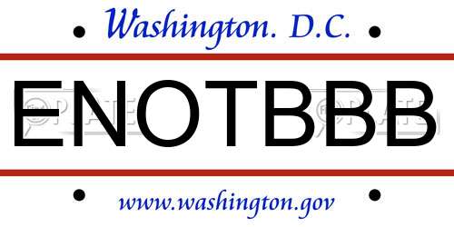 ENOTBBB District Of Columbia License Plate