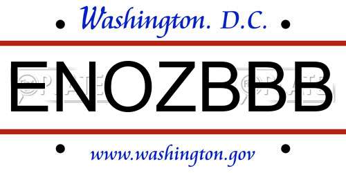 ENOZBBB District Of Columbia License Plate