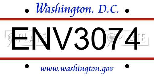 ENV3074 District Of Columbia License Plate
