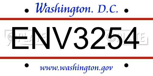 ENV3254 District Of Columbia License Plate
