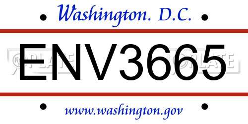 ENV3665 District Of Columbia License Plate