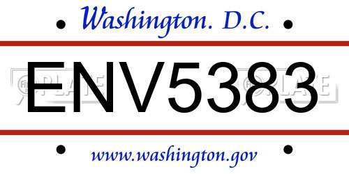 ENV5383 District Of Columbia License Plate