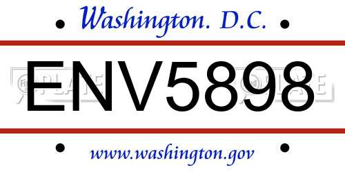 ENV5898 District Of Columbia License Plate