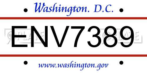ENV7389 District Of Columbia License Plate
