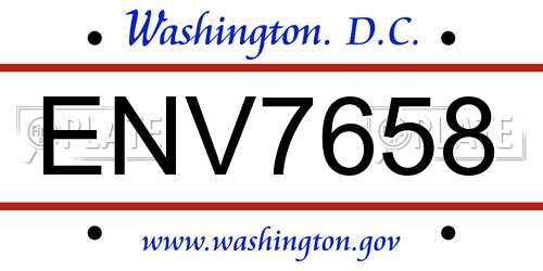 ENV7658 District Of Columbia License Plate