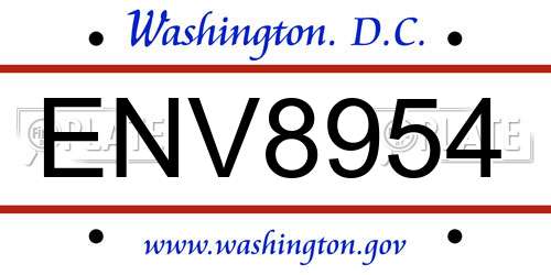 ENV8954 District Of Columbia License Plate