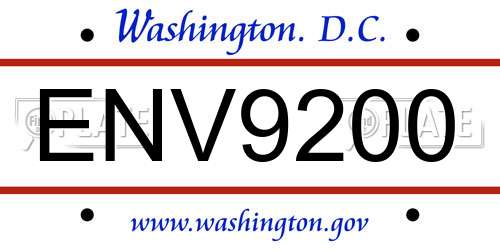ENV9200 District Of Columbia License Plate