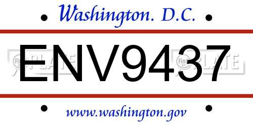 ENV9437 District Of Columbia License Plate