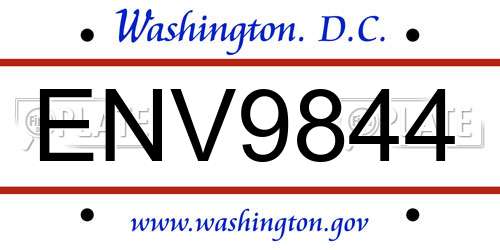 ENV9844 District Of Columbia License Plate