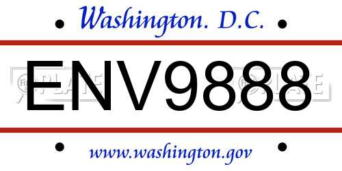 ENV9888 District Of Columbia License Plate