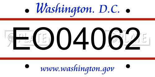 EO04062 District Of Columbia License Plate