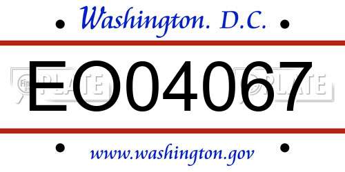 EO04067 District Of Columbia License Plate